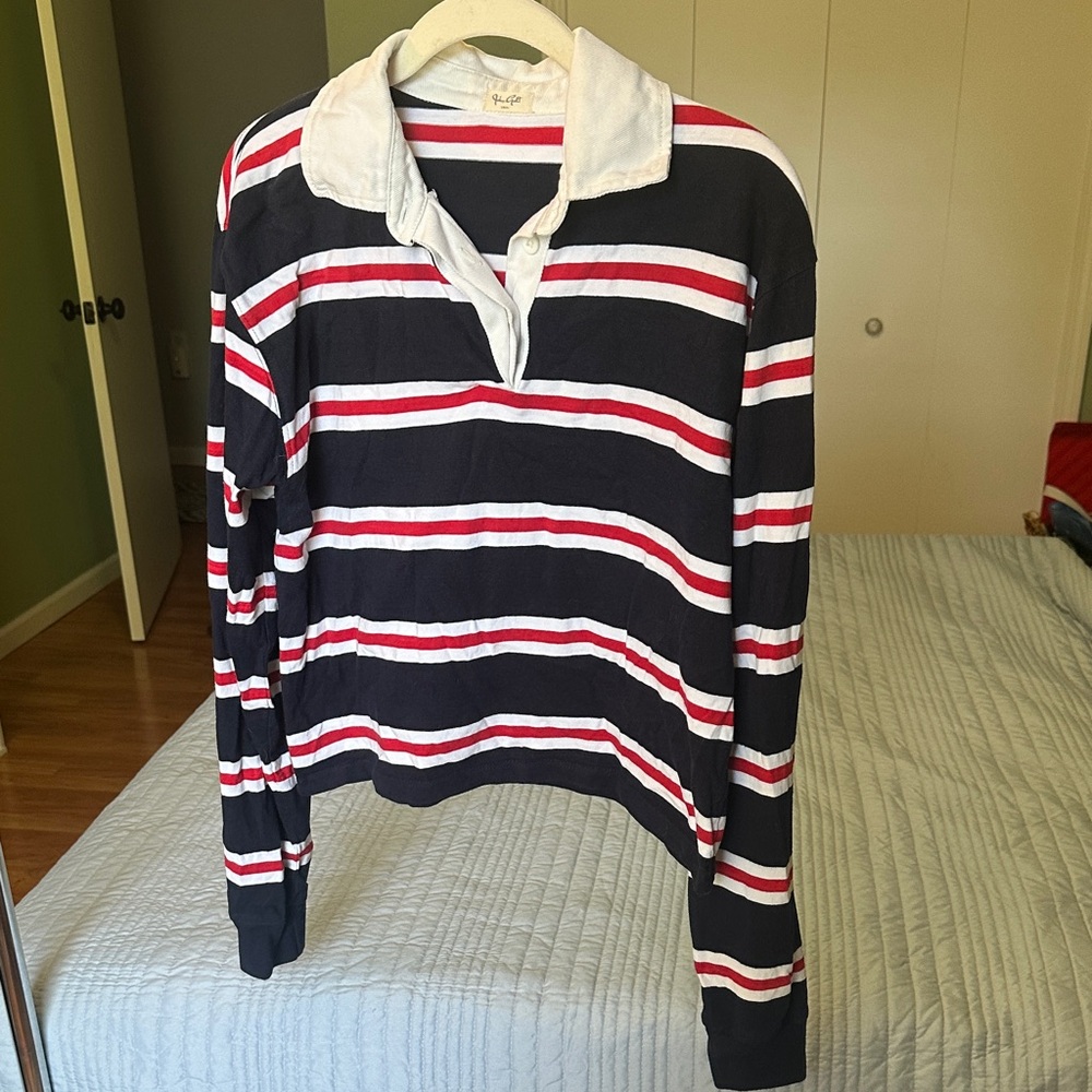 John Galt Navy, Red, and White Striped Rugby Shirt